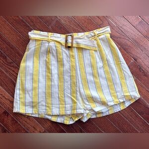 Altar'd State Yellow and White Striped High Waist Shorts